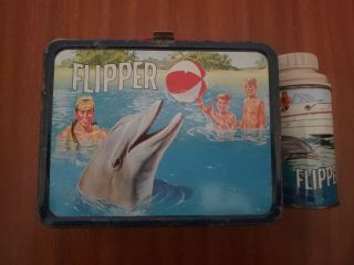 Vintage 1967 Flipper Lunch Box Aladdin With Thermos Rare Lunch Box