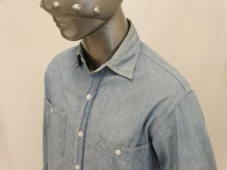 Vtg 50 ' s Blue Chambray Work Shirt Cotton W.  T.  Grant Co.  Distressed 4