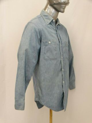 Vtg 50 ' s Blue Chambray Work Shirt Cotton W.  T.  Grant Co.  Distressed 5