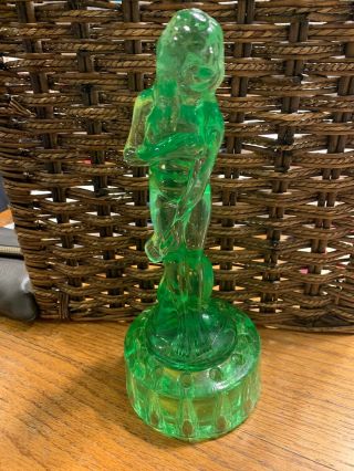 Rare Vintage Cambridge Glass Draped Lady Nude 11” Flower Frog Figurine Green