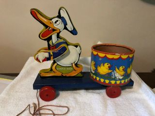 1940 ' S WALT DISNEY FISHER PRICE DONALD DUCK WOOD PULL TOY VINTAGE TOYS 3