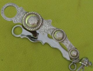 Vintage Engraved SILVER Rope Edge CONCHO Horse Show Bit GREAT Cond NR 3