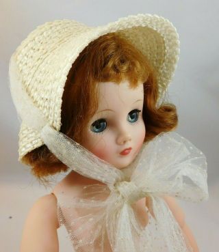 Vntg Madame Alexander Elise White Horsehair Straw Doll Hat W/ Polka Dot Tulle