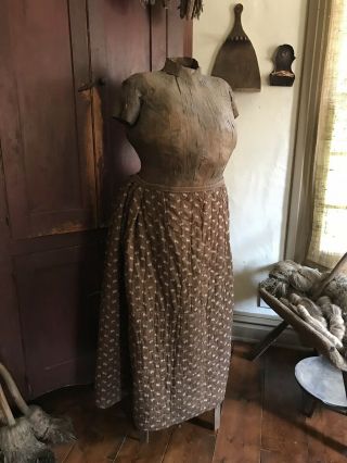 Early Antique Ladies Brown Calico Hand Sewn 19th C Petticoat Aafa Skirt Textile