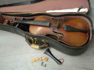 Unbranded Vintage 1/2 Size Violin Bow & Case Parts Repair Sunburst