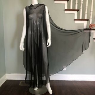 Vintage Antique 1920’s Black Silk Chiffon Maxi Dress,  Open Sides
