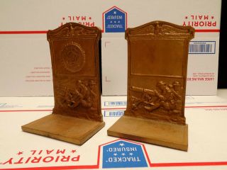 Vintage WWI US American Legion Brass Bookends with Soldiers Machine Gunners 3