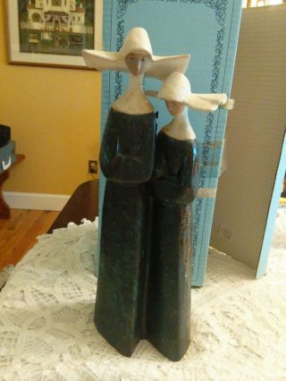 Vintage Lladro " Two Nuns With Rosary Gres " Religious Figurine Art Sculpture