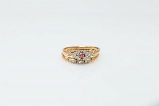 Antique Bluebird 1940s.  25ct Pink Diamond 14k 18k Gold Wedding Ring Set