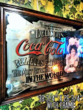 Rare Vintage Coca Cola Large Pub Mirror With Wood Frame.