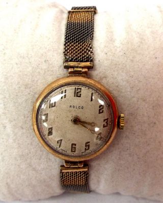 Ladies Vintage Rolco.  375 9ct Gold Case,  Back Mechanical Wristwatch - K13