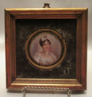 Vintage French H.  P.  Signed Miniature Portrait Of Maria - Louise,  Gilded & Beaded