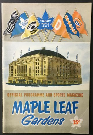 1952 Nhl Hockey Maple Leaf Gardens Program Toronto Vs Boston Bruins Vtg