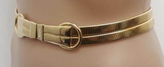 Elegant Vintage Double Band Gold Metal Stretch Cinch Belt Sz.  S Fancy Clip Buckle
