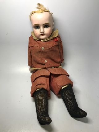 Antique German Bisque Doll Head W/ Straw Body