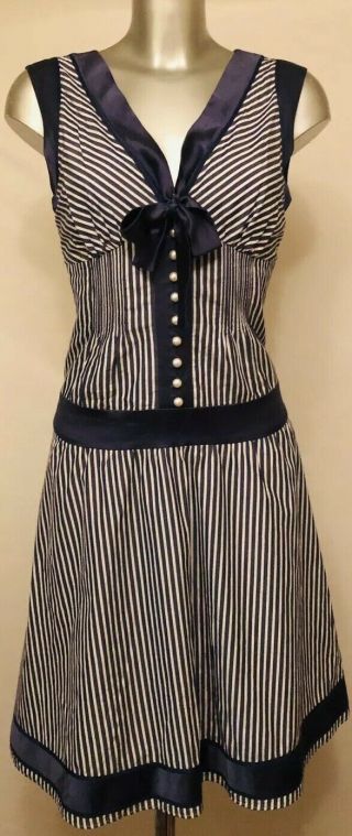 Ted Baker Vintage Style Navy Stripe Party Holiday Dress Very Elegant Size3/uk12