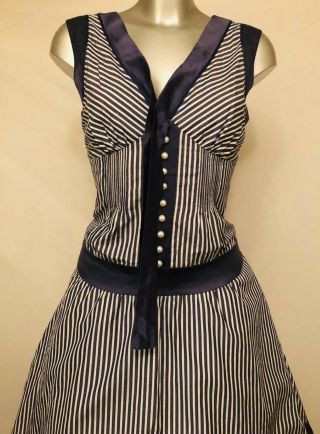 Ted Baker Vintage Style Navy Stripe Party Holiday Dress Very Elegant Size3/UK12 2