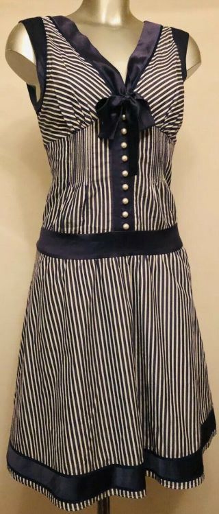 Ted Baker Vintage Style Navy Stripe Party Holiday Dress Very Elegant Size3/UK12 3