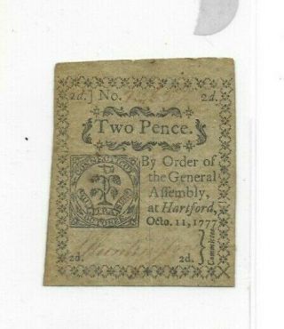 2 Pence " Old Colonial Currency " 1777 " Colonial Note " 1777 (two Pence) Rare