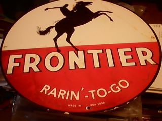 Vintage Frontier Gasoline Porcelain Sign,  Pump Plate,  Motor Oil (dated 1930)