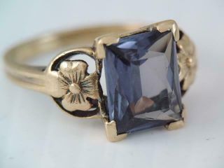 Antique Art Deco Solid 10k Gold Color Changing Sapphire Ring W/ Flowers