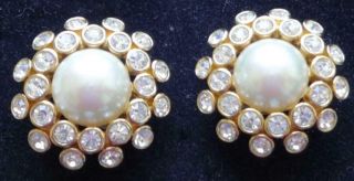 Christian Dior Vintage Earrings Haute Couture Pearl Cabochons Ice Rhinestones