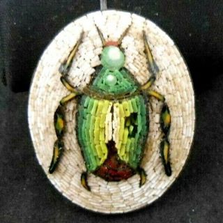 Rare Antique 19thc Grand Tour Roman Micromosaic Scarab Beetle