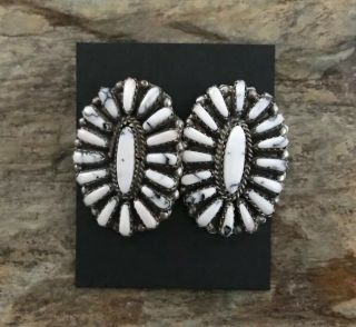 Vintage Native American Sterling Silver White Buffalo Turquoise Cluster Earrings