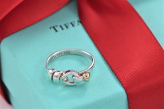 Tiffany & Co.  Vintage Sterling Silver 18kt.  Gold Hook & Eye Ring Size 6.  5