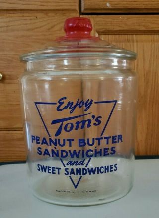 Tom ' s Vintage Glass Jars - 1 Large and 2 Medium Size with Lids 7
