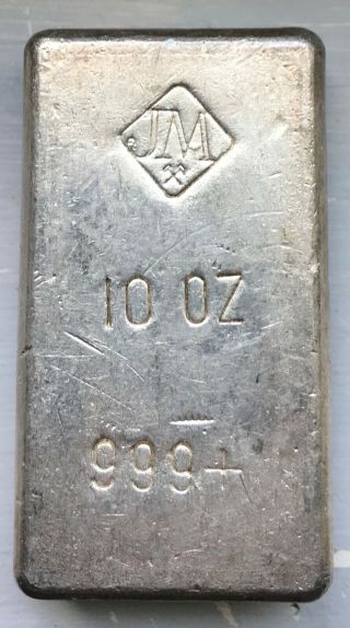 10 Oz Vintage Johnson Matthey Square Face Poured Silver Bar.