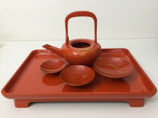 Vintage Japanese Orange Color Lacquer Sake O - Toso Set - Missing Lid