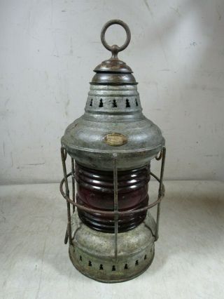 Antique Perko Perkins Marine Lamp Red Glass Lantern Brooklyn Maritime Nautical