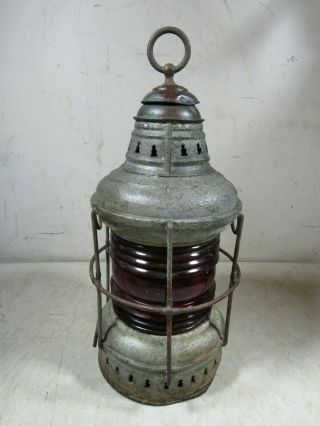 Antique Perko Perkins Marine Lamp Red Glass Lantern Brooklyn Maritime Nautical 4