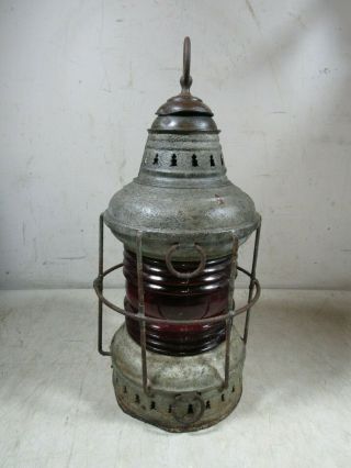 Antique Perko Perkins Marine Lamp Red Glass Lantern Brooklyn Maritime Nautical 5