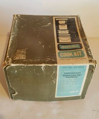 Vintage Wards 18 - Piece Aluminum Camping Cook Kit Outdoor Nesting Kitchen Set Box