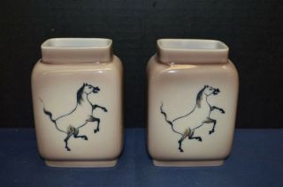 Vintage Edgar Johnson Signed Studio Art Pottery Vases - Mid Century