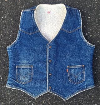 Vintage 1980s Levis Strauss Sherpa Lined Denim Vest Made In Usa Xl Indigo Blue
