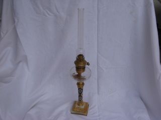 ANTIQUE FRENCH ENAMELED GILT BRONZE CRYSTAL KEROZENE LAMP,  LATE 19th CENTURY. 2