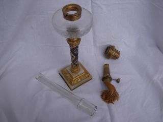 ANTIQUE FRENCH ENAMELED GILT BRONZE CRYSTAL KEROZENE LAMP,  LATE 19th CENTURY. 3