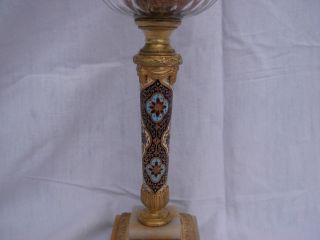 ANTIQUE FRENCH ENAMELED GILT BRONZE CRYSTAL KEROZENE LAMP,  LATE 19th CENTURY. 5