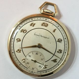 Antique Swiss Girard Perregaux Hand Winding 10k Gold Filled Slim Pocket Watch.