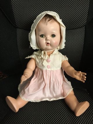 Vtg Tiny Tears Doll 13” Rubber Body Molded Hair Clothes Drink Wet
