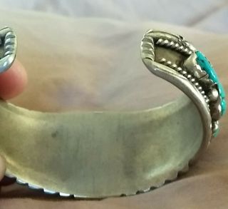 VINTAGE 1950s NAVAJO ? INDIAN 16 STONE TURQUOISE STERLING SILVER CUFF BRACELET 3