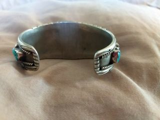 VINTAGE 1950s NAVAJO ? INDIAN 16 STONE TURQUOISE STERLING SILVER CUFF BRACELET 6
