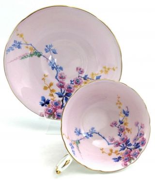 1940s Vintage Paragon Double Warrant Pink Blue Flowers Tea Cup Saucer China K239