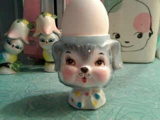 Vintage Anthropomorphic Miss Priss PUPPY PAL Lefton ESD Canada Egg Cup 2
