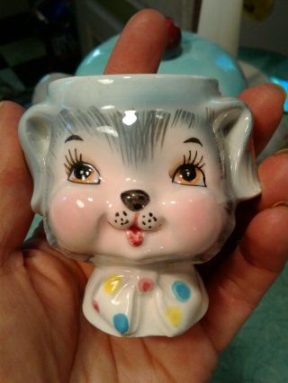 Vintage Anthropomorphic Miss Priss PUPPY PAL Lefton ESD Canada Egg Cup 7
