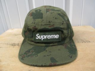 Vintage Supreme Chip Camp Camouflage Sewn 5 Panel Box Logo Cap Hat F/w 2012