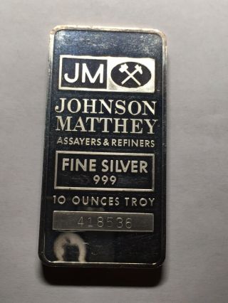 Vintage Johnson Matthey 10 Oz.  999 Fine Silver Bar
